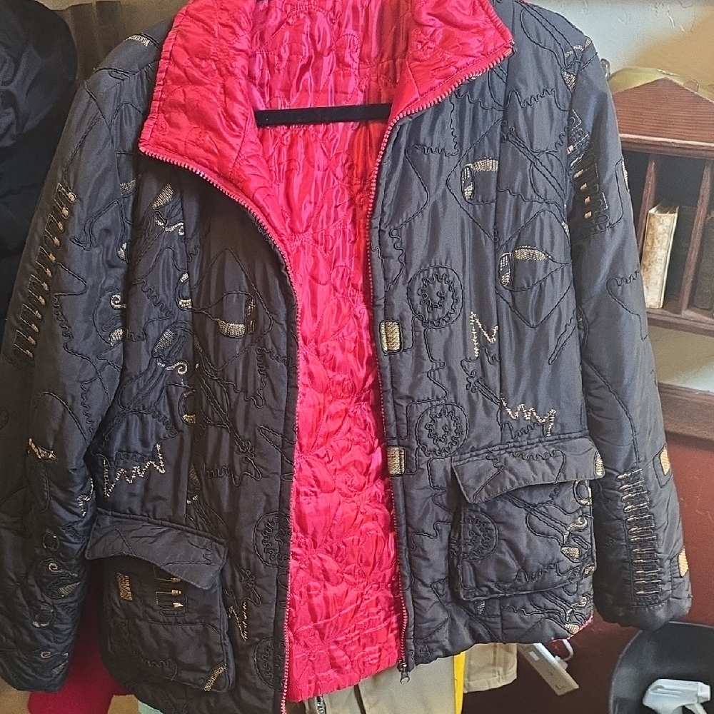 Joseph Ribkoff Black and Red Quilted Puffer Jacket